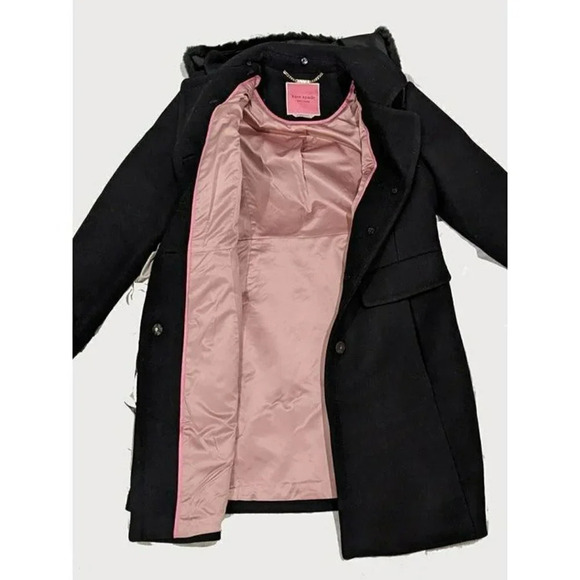 NWOT Kate Spade Double Breasted Faux Fur Trim Coat Black Size S MSRP $358 - Picture 4 of 9